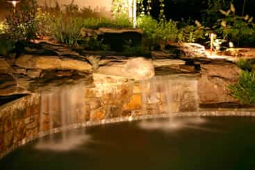 Rock water feature with special lighting