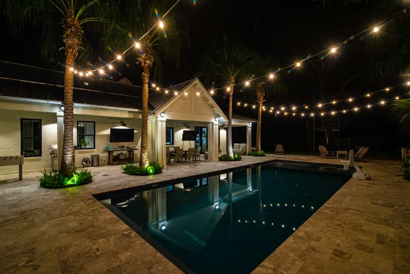 bistro lighting with pool