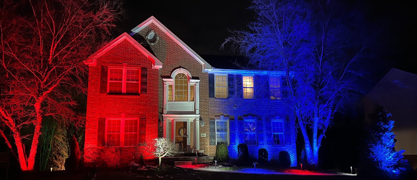 red white and blue lights on house