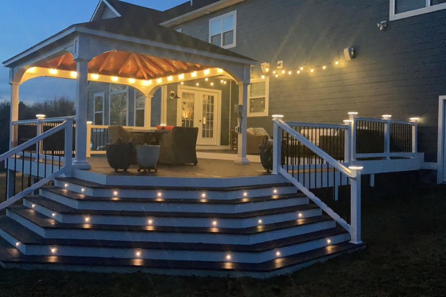 back deck lighting hanging and on stairs