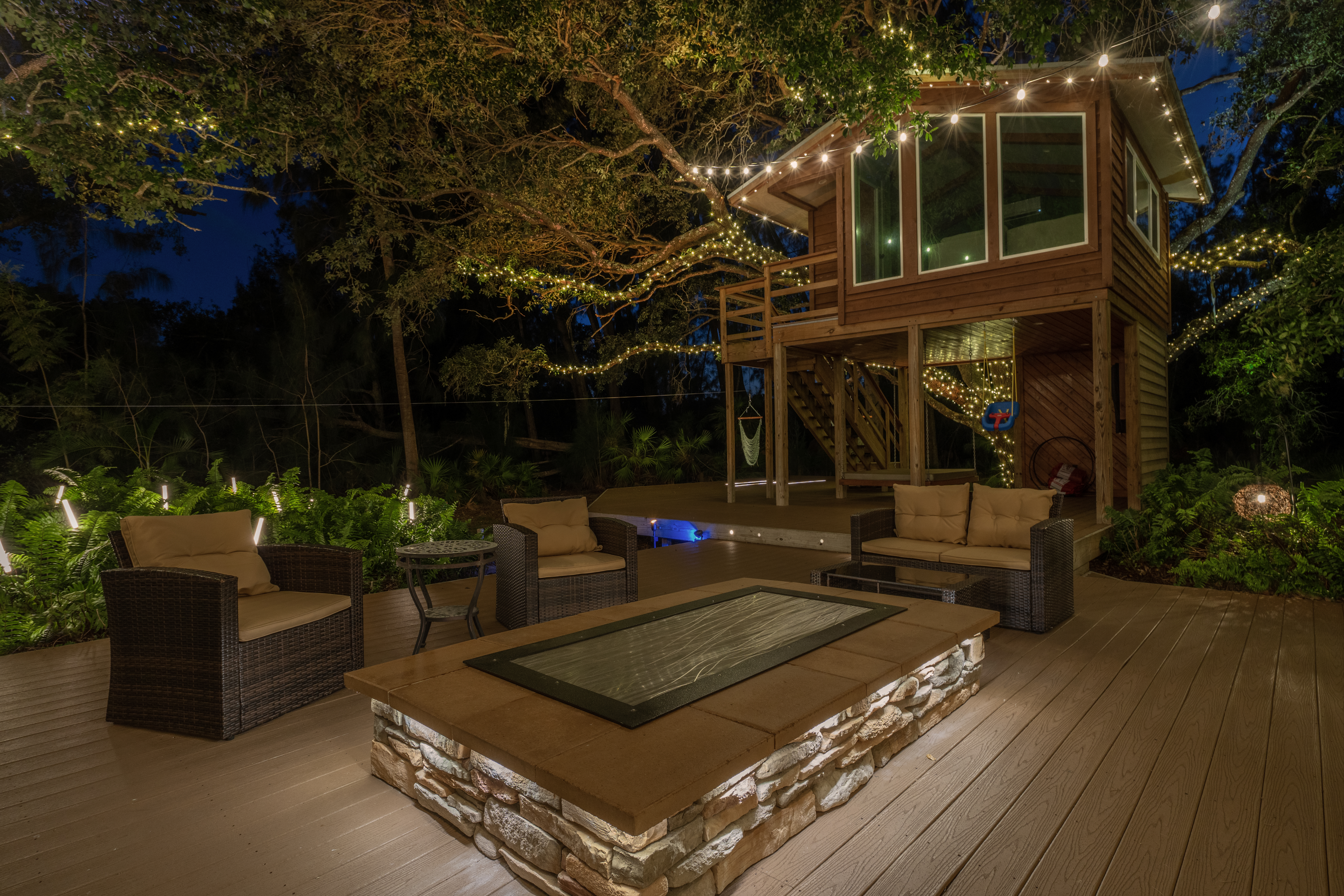 Outdoor deck with lighting